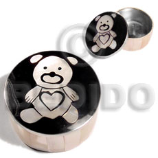 stainless metal round  casing in inlaid  troca shell & blacktab/teddy bear design - Home