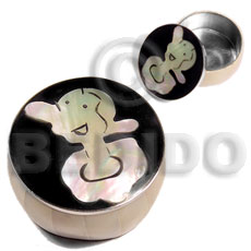 stainless metal round  casing in inlaid  troca shell & blacktab/olive oyl design - Home
