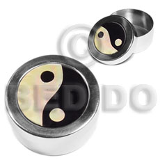 stainless metal round  casing   inlaid MOP & black tab shell/ yin yang design - Home