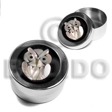stainless metal round  casing   inlaid troca & blacktab shell / owl design - Home