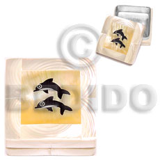 stainless square metal casing  inlaid troca shell / twin dolphin design from asstd. shells - Home