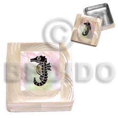 stainless square metal casing  inlaid troca shell / turtle design from asstd. shells - Home