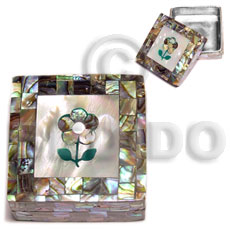 stainless square metal casing  inlaid blocking paua abalone shell,troca / flower design from asstd. shells - Home
