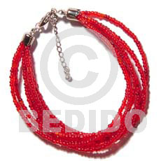 6 rows red multi layered glass beads - Home