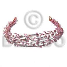 8 rows copper wire cuff bracelet  pastel pink glass beads - Home