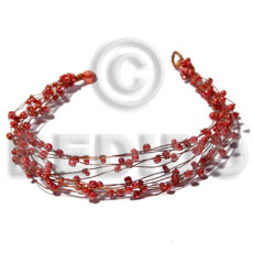 8 rows copper wire cuff bracelet  red glass beads - Home