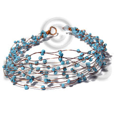 8 rows copper wire cuff bracelet  baby blue glass beads - Home
