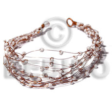 8 rows copper wire cuff bracelet  white glass beads - Home