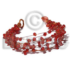 8 rows copper wire cuff bracelet  red glass beads - Home