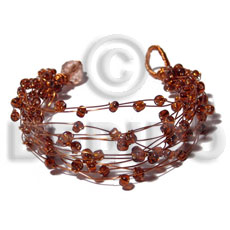 8 rows copper wire cuff bracelet  clear brown glass beads - Home