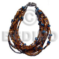 twisted 12 rows golden brown cut/glass beads  coco Pokalet. accent - Home