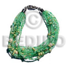 twisted 12 rows golden green cut/glass beads  coco Pokalet. accent - Home