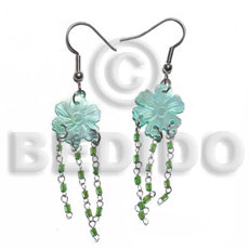 dangling 15mm grooved aqua blue hammershell flower  looped cut beads - Home