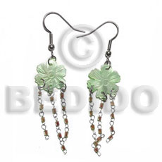 dangling 15mm grooved pastel green hammershell flower  looped cut beads - Home