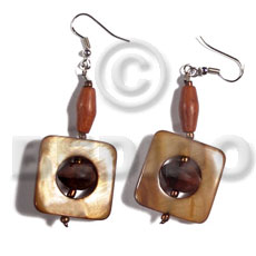 dangling 25mmx25mm square laminated golden amber kabibe shell in high gloss  wood beads accent - Home