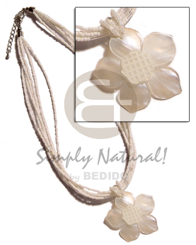 6 rows white  multi layered glass beads  natural white 45mm flower hammershell pendant  grooved nectar - Home