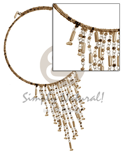 dangling gold tones glass beads in choker wire & metal looping - Home