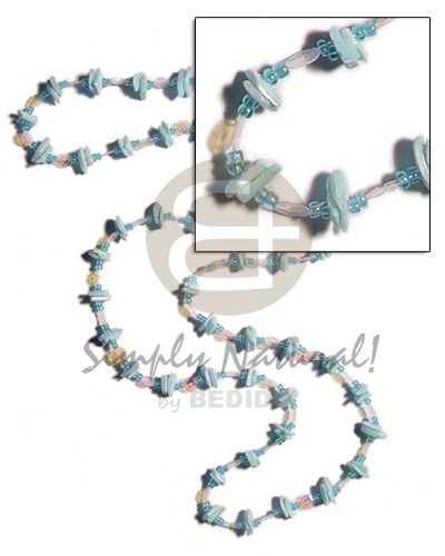 36 in. continuous powder blue white rose   glass beads combination & rainbow sequins accent - Home