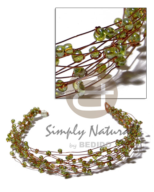 13 rows copper wire choker  green glass beads - Home