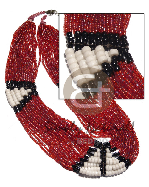 27 rows red glass beads  black 2-3mm coco Pokalet and white clam combination / 25in. - Home