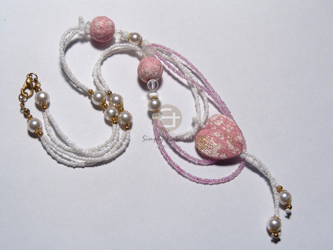 3 layers glass beads in graduated rows  white rose.crystal nuggets combination / 28in - Home