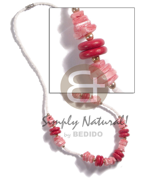 white rose in red  7-8mm coco Pokalet combination and white glass beads - Home