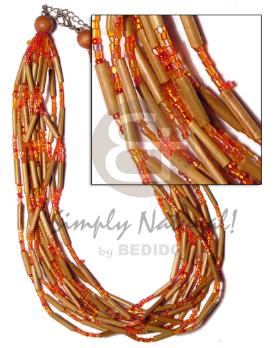 12 layer bamboo tube  red glass beads and wood beads - Home