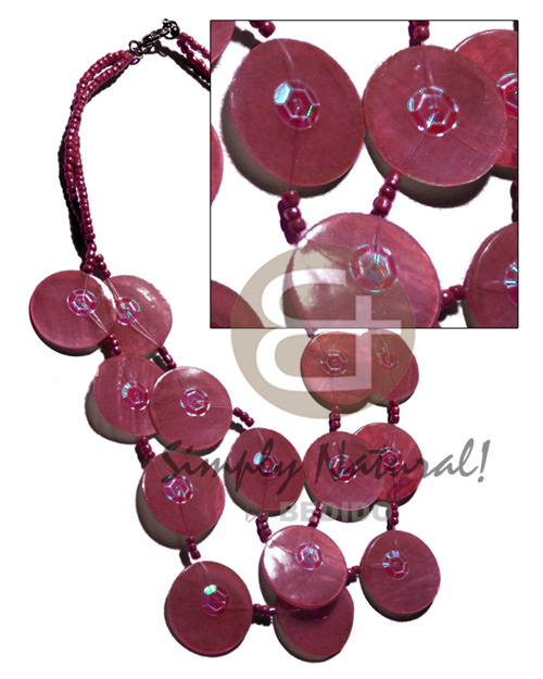 25mm old rose capiz shells in graduated layer 18"/16" ( 16 pcs.)  sequins accent and matching glass beads combination - Home