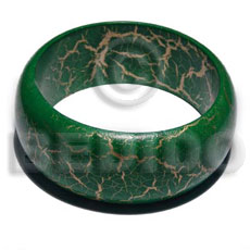 nat. wood bangle in green & gold metallic crackle painting ht=30mm thickness=8mm inner diameter=65mm - Wooden Bangles