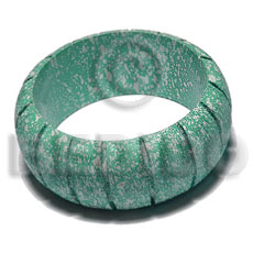 h=35mm thickness=10mm inner diameter=65mm nat. wood bangle  groove in marbled green texture brush paint  silver splashing - Wooden Bangles