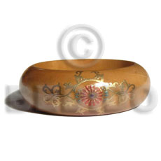 natural mahogany tone  embossed metallic handpainting / grained,sanded,stained and coated   clear high gloss protective finish nat. wood bangle / wood tones ht= 25mm / outer diameter =  65mm inner diameter  /  10mm thickness hand painted using japanese materials in the form of maki-e art a traditional japanese form of hand painting objects - Wooden Bangles