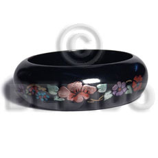 black/ stained high gloss coat nat. white wood bangle  embossed metallic handpainting  / ht= 25mm / outer diameter =  65mm inner diameter  /  10mm thickness hand painted using japanese materials in the form of maki-e art a traditional japanese form of hand painting objects - Wooden Bangles