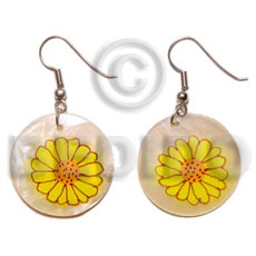 dangling 35mm round hammershell  handpainted sunflower accent - Home
