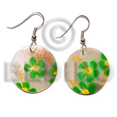 dangling 35mm round hammershell  handpainted flower - Home