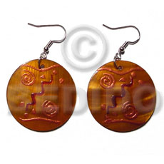 dangling round 35mm kabibe shell in bronze color  embossed handpainted design - Home