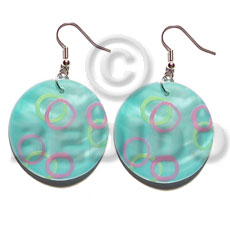 dangling 35mm round kabibe shell in aqua blue / handpainted - Home