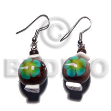 dangling 15mm robles round wood beads  handpainted flower and white rose combination - Home