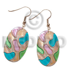 dangling 30mmx20mm oval kabibe shell multicolored, handpainted, embellished  embossed metallic gold line accent - Home