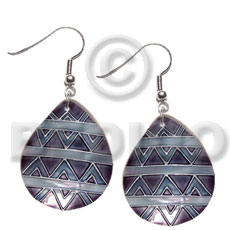 dangling 35mmx30mm teardrop kabibe shell, handpainted, embellished  embossed metallic silver line accent - Home