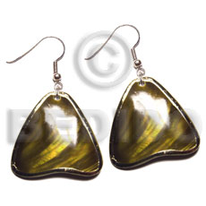 dangling 40mm  kabibe shells embellished  elevated /embossed gold  metallic paint accent lines / olive tones - Home