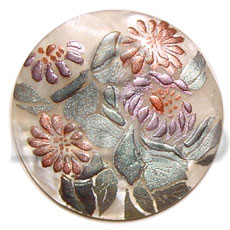 round 40mm hammershell  handpainted design - floral/embossed hand painted using japanese materials in the form of maki-e art a traditional japanese form of hand painting - Hand Painted Pendants