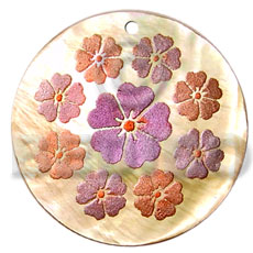 round 40mm MOP  handpainted design - floral/embossed hand painted using japanese materials in the form of maki-e art a traditional japanese form of hand painting - Hand Painted Pendants