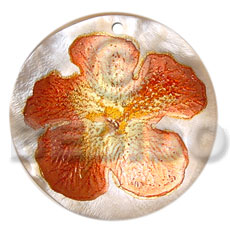 round 40mm hammershell  handpainted design - floral/embossed hand painted using japanese materials in the form of maki-e art a traditional japanese form of hand painting - Hand Painted Pendants