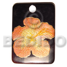rectangular black tab 40mm  handpainted design - floral/embossed hand painted using japanese materials in the form of maki-e art a traditional japanese form of hand painting - Hand Painted Pendants