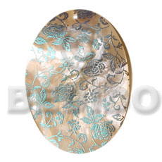 oval 50mm  kabibe shell  handpainted design - floral/embossed hand painted using japanese materials in the form of maki-e art a traditional japanese form of hand painting - Hand Painted Pendants