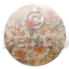 round 35mm   hammershell / handpainted design - floral/embossed hand painted using japanese materials in the form of maki-e art a traditional japanese form of hand painting - Hand Painted Pendants