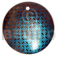 round 40mm blacktab  handpainted design - aqua blue mesh /embossed hand painted using japanese materials in the form of maki-e art a traditional japanese form of hand painting - Hand Painted Pendants