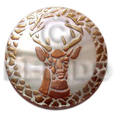 round 40mm hammershell  handpainted design - reindeer / embossed hand painted using japanese materials in the form of maki-e art a traditional japanese form of hand painting - Hand Painted Pendants