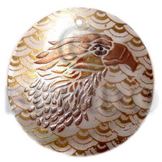 round 40mm hammershell  handpainted design - eagle / embossed hand painted using japanese materials in the form of maki-e art a traditional japanese form of hand painting - Hand Painted Pendants