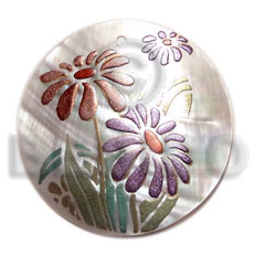 round 50mm kabibe shell  handpainted design - floral / embossed hand painted using japanese materials in the form of maki-e art a traditional japanese form of hand painting - Hand Painted Pendants